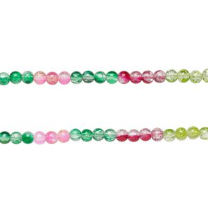 Bead, crackle glass, translucent mixed colors, 8-8.5mm round. Sold per pkg of (2) 7-inch strands, approximately 50 beads.