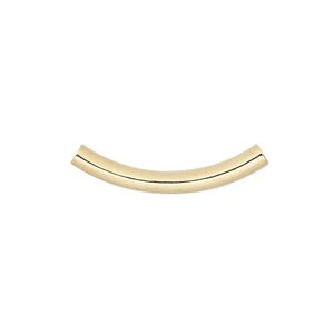 Bead 1pkg100 gold-plated, 26x3.2mm curved tube, brass