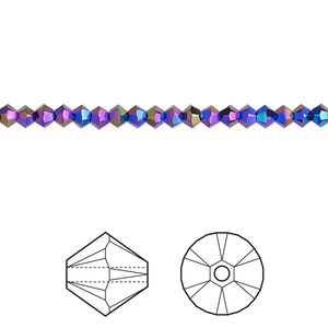 Bead 1pkg48 jet shimmer 2X, Crystal Passions&reg; 3mm faceted bicone 5328