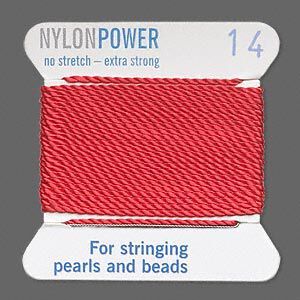 Thread, Griffin, nylon, red, size #14. Sold per 2-meter card (approximately 78 inches).