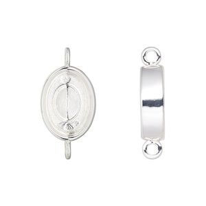 Link, Almost Instant Jewelry&reg;, silver-plated "pewter" (zinc-based alloy), 16x12mm oval with 14x10mm oval setting. Sold individually.