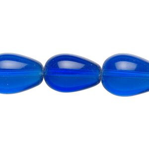 Bead, glass, transparent cobalt blue, 17x11mm-18x13mm teardrop. Sold per 15-1/2" to 16" strand.
