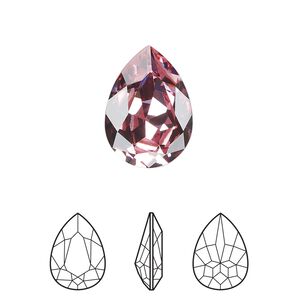 Fancy stone 6pk light rose foil back, Crystal Passions&reg; 18x13mm pear 4320