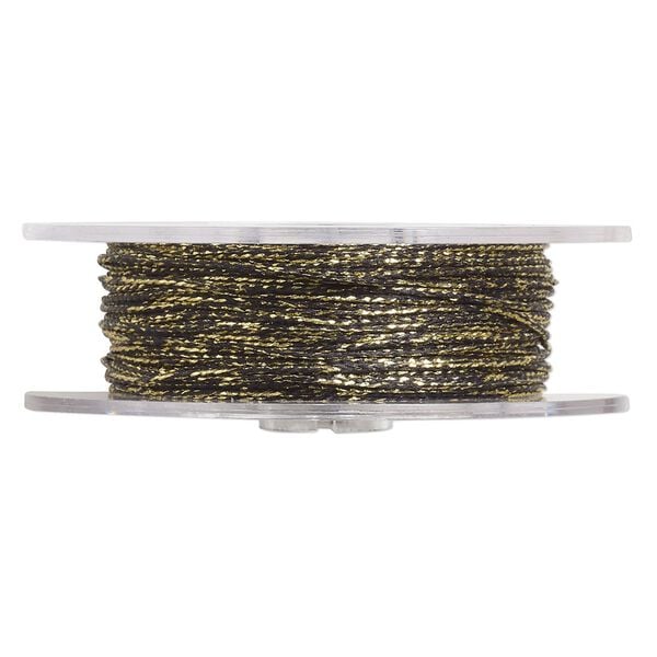 Cord, nylon, (waxed), metallic gold and black, 1mm diameter. Sold per 25-meter spool. image number 0