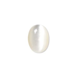 Cabochon, cat's eye glass (fiber optic glass), white, 16x12mm calibrated oval, quality grade. Sold per pkg of 8.