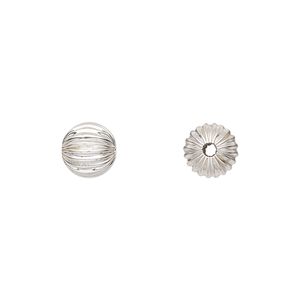 Bead 1pkg2 sterling silver, 8mm seamless corrugated round