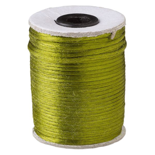 Cord, Satinique&trade;, satin, leaf green, 2mm. Sold per 200-foot spool. image number 0