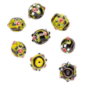 Bead assortment, lampworked glass 1pkg8, multicolored, 20x14mm bumpy rondelle, 19x18m bumpy barrel.