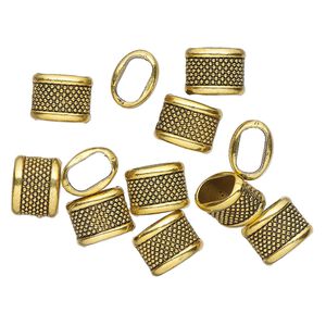 Bead 1pkg12 gold-finished "pewter", 15x11mm textured oval tube, antique