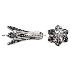 Cone, antique silver-plated bronze, 23x14mm petal, 10mm inside diameter. Sold individually.