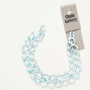 Chain anodized aluminum 1pk 10.9mm curb, sky blue white 18 inch