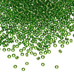 Seed bead, TOHO BEADS&reg;, glass, pkg/50g, #11 round, transparent silver-lined peridot (TR-11-27).