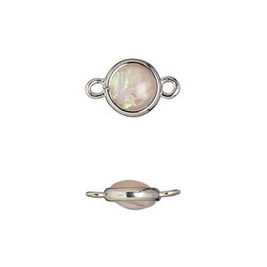 Link, Opalized Ice&trade;, "opal" (resin) and imitation rhodium-finished brass, opaque light pink, 9.5mm double-sided round. Sold per pkg of 6.