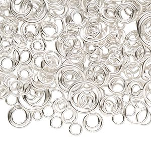 Jump ring mix 1pkg3oz silver-plated, 3-12mm round, 18-22 gauge / various inside diameter / brass