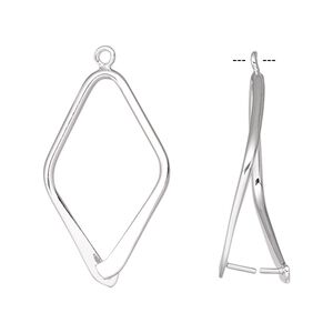 Bail, ice-pick, silver-plated brass, 29x18mm double-sided diamond, 25mm grip length. Sold per pkg of 2.