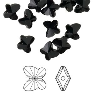 Bead 48pk jet, Crystal Passions&reg; 8x7mm butterfly 5754