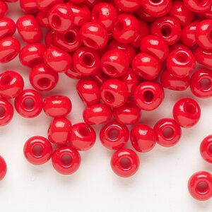Seed bead, Preciosa Ornela, glass, opaque bright red coral, #2 rocaille. Sold per 500-gram pkg.