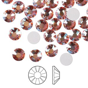 Flat back 24pk rose peach AB foil back, Preciosa MAXIMA Czech crystal rhinestone 6.3-6.5mm chaton rose round SS30