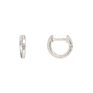 Earring, Create Compliments&reg;, sterling silver and cubic zirconia, clear, 12mm round hoop with endless-loop closure. Sold per pair.
