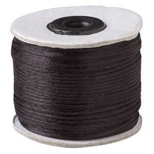 Cord, Satinique&trade;, satin, black, 1mm. Sold per 200-foot spool.