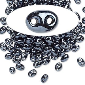 Seed bead, Preciosa Twin&trade; Czech glass, pkg/10g, 5x2.5mm oval, opaque pewter iris black, (49102).