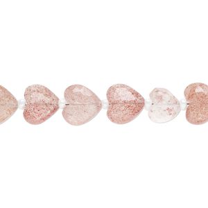 Strawberry quartz 1pkg21, hand-cut faceted puffed heart bead natural 9x8mm