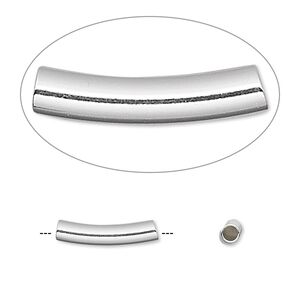 Bead 1pkg10 sterling silver, 15x3mm curved tube
