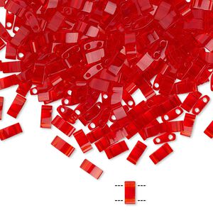 Seed bead, TILA&reg;, glass, pkg/250g, 5x2.3mm half tila rectangle, transparent light fire red, (HTL-140).
