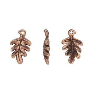 Charm, pewter (tin-based alloy), pkg/1, antique copper plate, 13x10mm double-sided oak leaf.