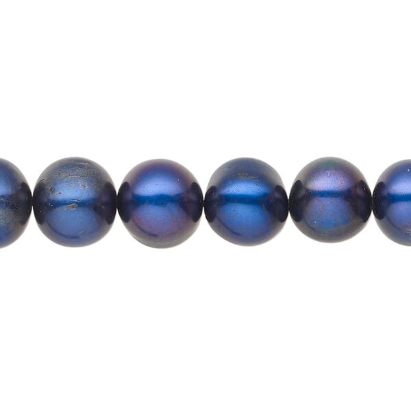 Freshwater pearl 1pkg1, semi-round, 15 inch cobalt blue 9-10mm cultured image number 0