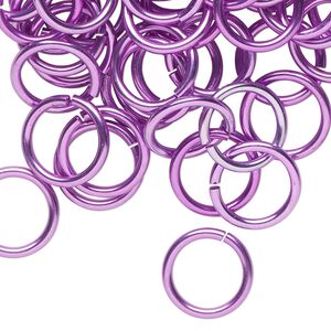 Jump ring 1pkg100 aluminum, 12mm round, 15 gauge / 9.2mm inside diameter / light purple