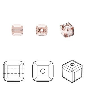 Bead 48pk rose peach, Crystal Passions&reg; 6mm cube 5601