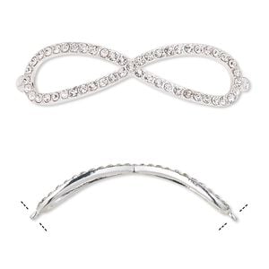Focal, glass rhinestone and silver-finished "pewter" (zinc-based alloy), clear, 2-3/4 x 3/4 inch curved infinity. Sold individually.