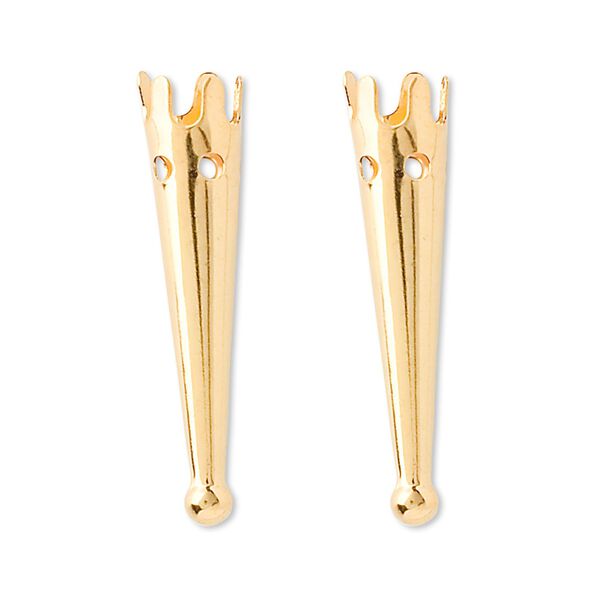 Bolo tip 1pkg100 gold-plated, 33x7.5mm plain / 5.5mm inside diameter, brass image number 0