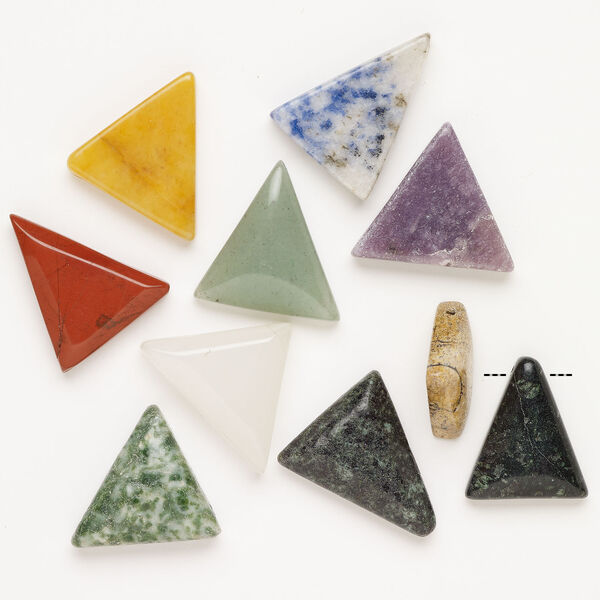 Multi-gemstone 1pkg10, top-drilled puffed / flat triangle drop mix 28x21-40x36mm image number 1