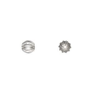 Bead 1pkg20 silver-plated, 6mm corrugated round, brass