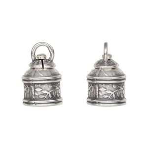 Cord end glue-in 1pkg2 silver-plated, 15x12mm swivel tube / flower & leaves design / 9.5mm inside diameter, brass / antiqued / JBB Findings
