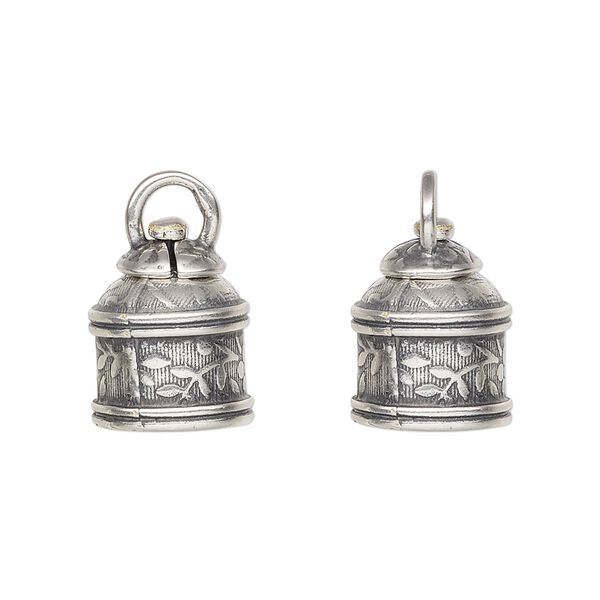 Cord end glue-in 1pkg2 silver-plated, 15x12mm swivel tube / flower & leaves design / 9.5mm inside diameter, brass / antiqued / JBB Findings image number 0