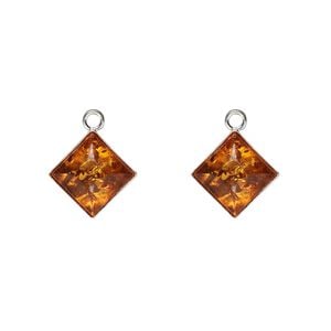 Baltic amber / sterling silver 1pkg2, diamond drop 11mm