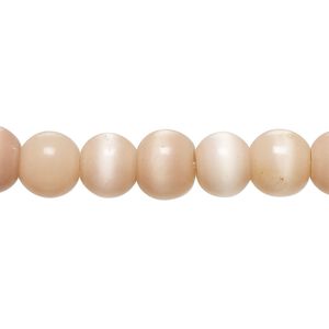 Bead, cat's eye glass (fiber optic glass), light blush, 7-9mm round. Sold per 14-inch strand, approximately 50 beads.