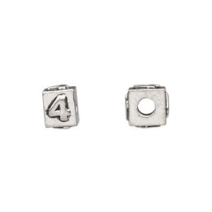 Bead 1pkg4 pewter, 8x6mm rectangle / number 4, antiqued Dione&reg;