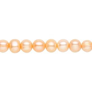 Pearl, cultured freshwater (dyed), orange, 5-7mm semi-round, B grade, Mohs hardness 2-1/2 to 4. Sold per 15-inch strand.