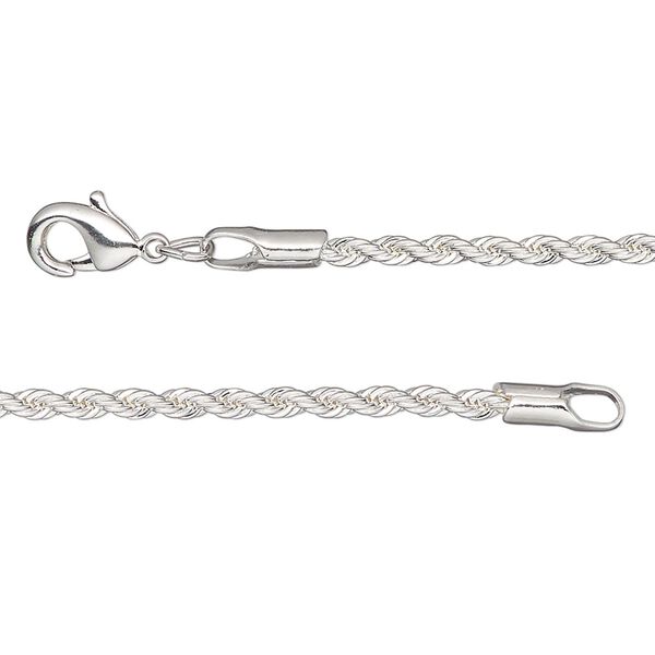Chain 1pkg1 silver-plated rope, 2.1mm / lobster claw clasp, brass 36 inch image number 0
