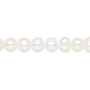 Pearl, cultured freshwater (bleached), white, 6-7mm semi-round, D grade, Mohs hardness 2-1/2 to 4. Sold per 15-1/2 to 16-inch strand.