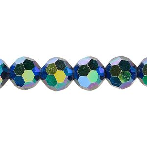 Bead 1pk 32 facets opaque black AB, Celestial Crystal&reg; 10mm round 15.5-16 inch