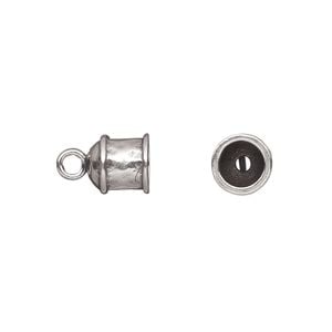 Cord end glue-in 1pkg2 sterling silver, 8.5x8mm hammered round tube / loop / 5.5mm inside diameter, antiqued / JBB Findings