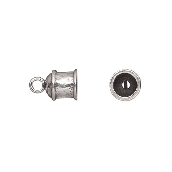 Cord end glue-in 1pkg2 sterling silver, 8.5x8mm hammered round tube / loop / 5.5mm inside diameter, antiqued / JBB Findings image number 0