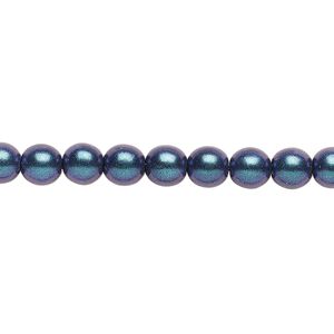 Bead, Czech glass druk, metallic blue, 6mm round. Sold per 15-1/2" to 16" strand, approximately 65 beads.
