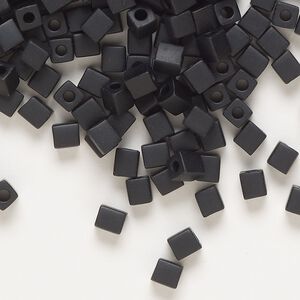 Seed bead, Miyuki, glass, pkg/250g, 3.5-3.7mm square, opaque frosted black (SB-401F).