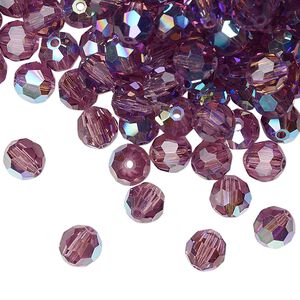 Bead 24pk amethyst AB, Preciosa Czech crystal 6mm round
